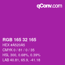 Color code: RGB 165 32 165 | qconv.com