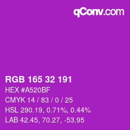 Color code: RGB 165 32 191 | qconv.com