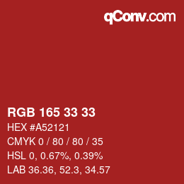 Color code: RGB 165 33 33 | qconv.com