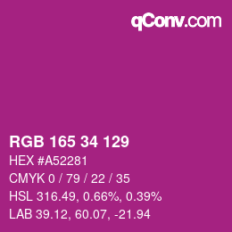 Color code: RGB 165 34 129 | qconv.com