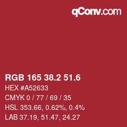 カラーコード: RGB 165 38.2 51.6 | qconv.com