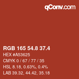 カラーコード: RGB 165 54.8 37.4 | qconv.com