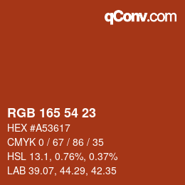 カラーコード: RGB 165 54 23 | qconv.com