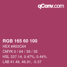 颜色代码: RGB 165 60 100 | qconv.com