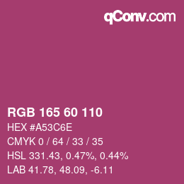颜色代码: RGB 165 60 110 | qconv.com