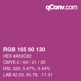 颜色代码: RGB 165 60 130 | qconv.com