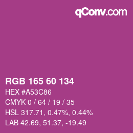 颜色代码: RGB 165 60 134 | qconv.com
