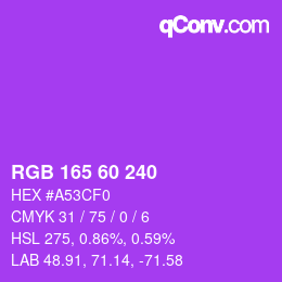 カラーコード: RGB 165 60 240 | qconv.com