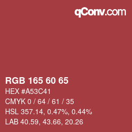 颜色代码: RGB 165 60 65 | qconv.com