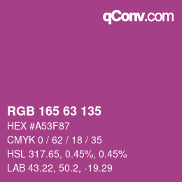 カラーコード: RGB 165 63 135 | qconv.com