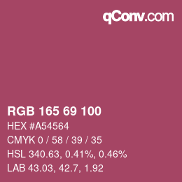 颜色代码: RGB 165 69 100 | qconv.com
