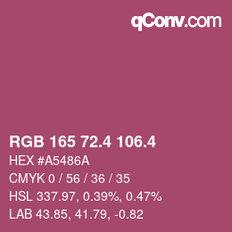 カラーコード: RGB 165 72.4 106.4 | qconv.com