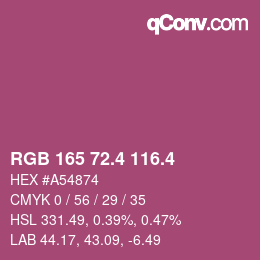 カラーコード: RGB 165 72.4 116.4 | qconv.com