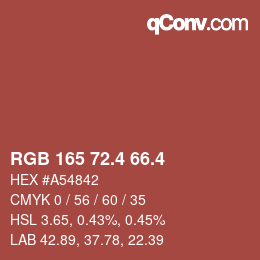 カラーコード: RGB 165 72.4 66.4 | qconv.com
