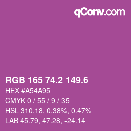 カラーコード: RGB 165 74.2 149.6 | qconv.com