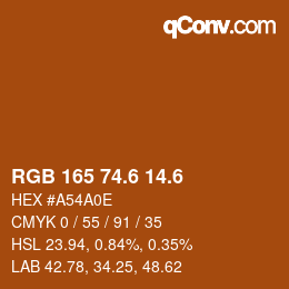 カラーコード: RGB 165 74.6 14.6 | qconv.com
