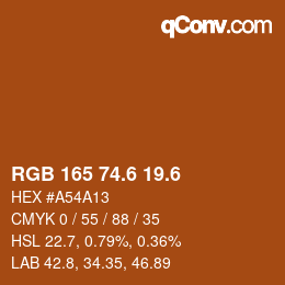 カラーコード: RGB 165 74.6 19.6 | qconv.com