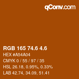 カラーコード: RGB 165 74.6 4.6 | qconv.com