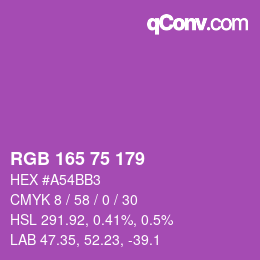 Color code: RGB 165 75 179 | qconv.com