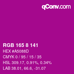 カラーコード: RGB 165 8 141 | qconv.com