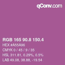 カラーコード: RGB 165 90.8 150.4 | qconv.com