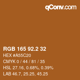 Color code: RGB 165 92.2 32 | qconv.com