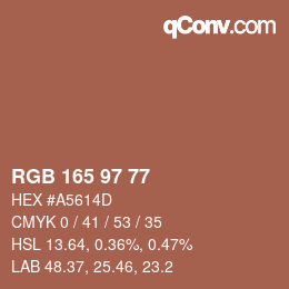 颜色代码: RGB 165 97 77 | qconv.com