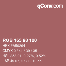 Color code: RGB 165 98 100 | qconv.com