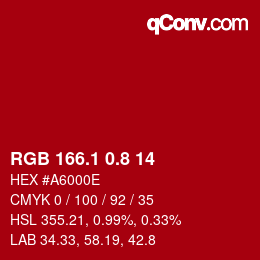 カラーコード: RGB 166.1 0.8 14 | qconv.com