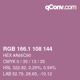 カラーコード: RGB 166.1 108 144 | qconv.com