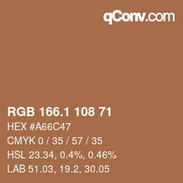 Color code: RGB 166.1 108 71 | qconv.com