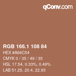 Color code: RGB 166.1 108 84 | qconv.com