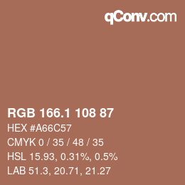 カラーコード: RGB 166.1 108 87 | qconv.com