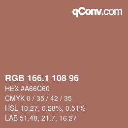 カラーコード: RGB 166.1 108 96 | qconv.com