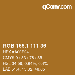 カラーコード: RGB 166.1 111 36 | qconv.com