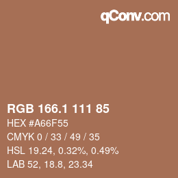 カラーコード: RGB 166.1 111 85 | qconv.com