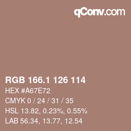 カラーコード: RGB 166.1 126 114 | qconv.com