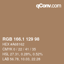 カラーコード: RGB 166.1 129 98 | qconv.com