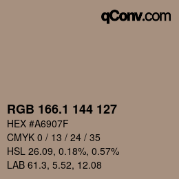 Color code: RGB 166.1 144 127 | qconv.com