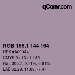 カラーコード: RGB 166.1 144 164 | qconv.com