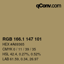 Color code: RGB 166.1 147 101 | qconv.com