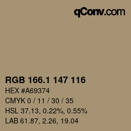 カラーコード: RGB 166.1 147 116 | qconv.com