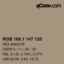 カラーコード: RGB 166.1 147 126 | qconv.com