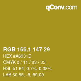 カラーコード: RGB 166.1 147 29 | qconv.com