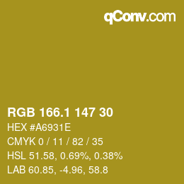 カラーコード: RGB 166.1 147 30 | qconv.com