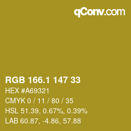 カラーコード: RGB 166.1 147 33 | qconv.com