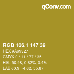 カラーコード: RGB 166.1 147 39 | qconv.com