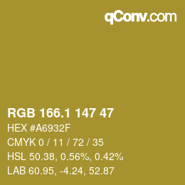カラーコード: RGB 166.1 147 47 | qconv.com