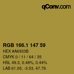カラーコード: RGB 166.1 147 59 | qconv.com