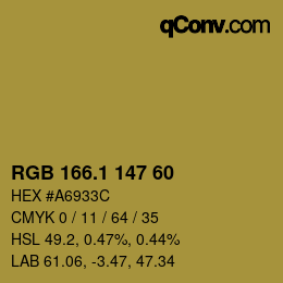 カラーコード: RGB 166.1 147 60 | qconv.com